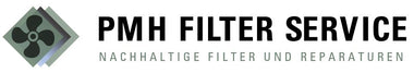 Quadratisches Icon mit stilisiertem, dunkelgrünem Lüfterrad in mittigem Quadrat, flankiert von zwei halbtransparenten, überlappenden Quadraten in Grau- und Grüntönen als Logo für Lüftungs- und Filterservices.
